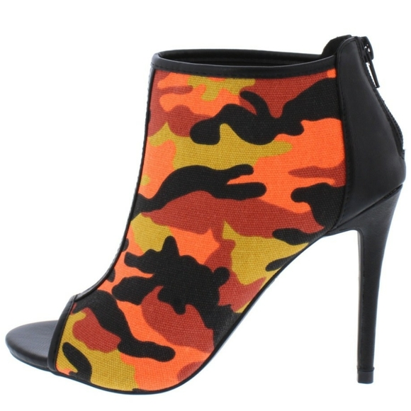 Anne Michelle Shoes - Orange Camo Ankle Bootie